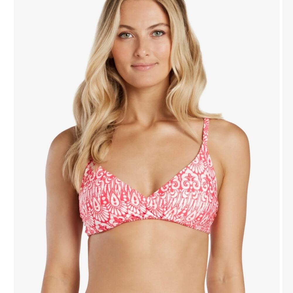 Helen Jon Shirred Crossover Swimwear Bra in Island Batik Pink Size L